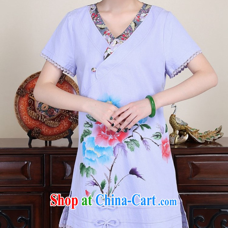 LO . MU Beauty autumn basket, the female Chinese wind master hand painted Peony shirt-buckle cuff Chinese violet XXL the XL, LO . MU Beauty, shopping on the Internet