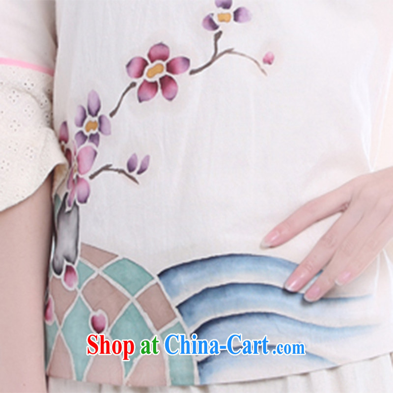 LO . MU Beauty 2014 Autumn Chinese cotton the girl T-shirt hand-painted a Phillips, 7 for the cuff Chinese Ethnic Wind T-shirt m White L (the Code), LO . MU Beauty, shopping on the Internet