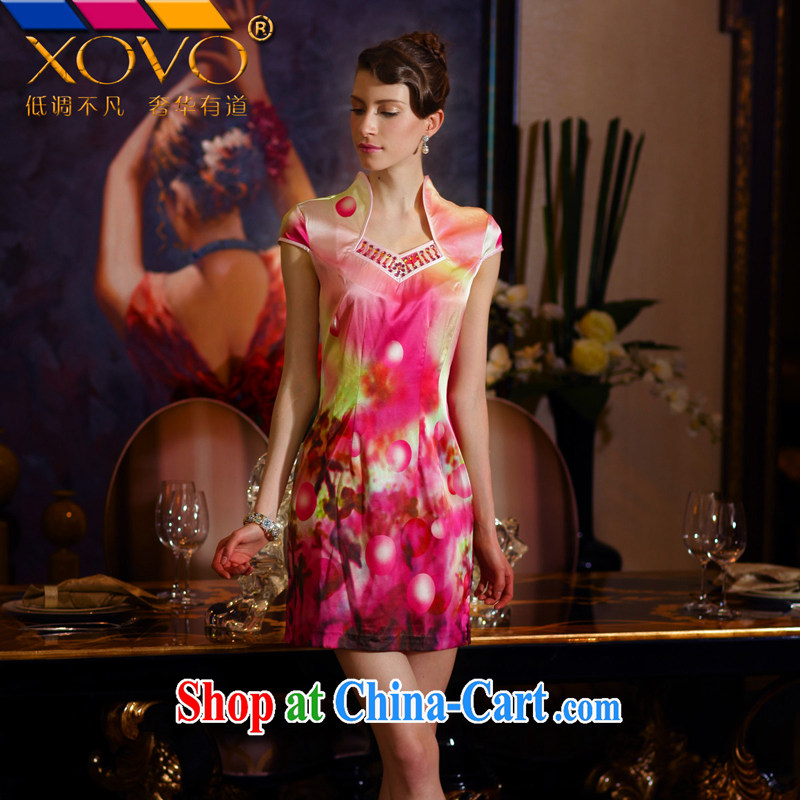 XOVO big ladies' 2014 summer improved stylish heavy Silk Cheongsam retro Silk Cheongsam dress and Red Vines into XXL