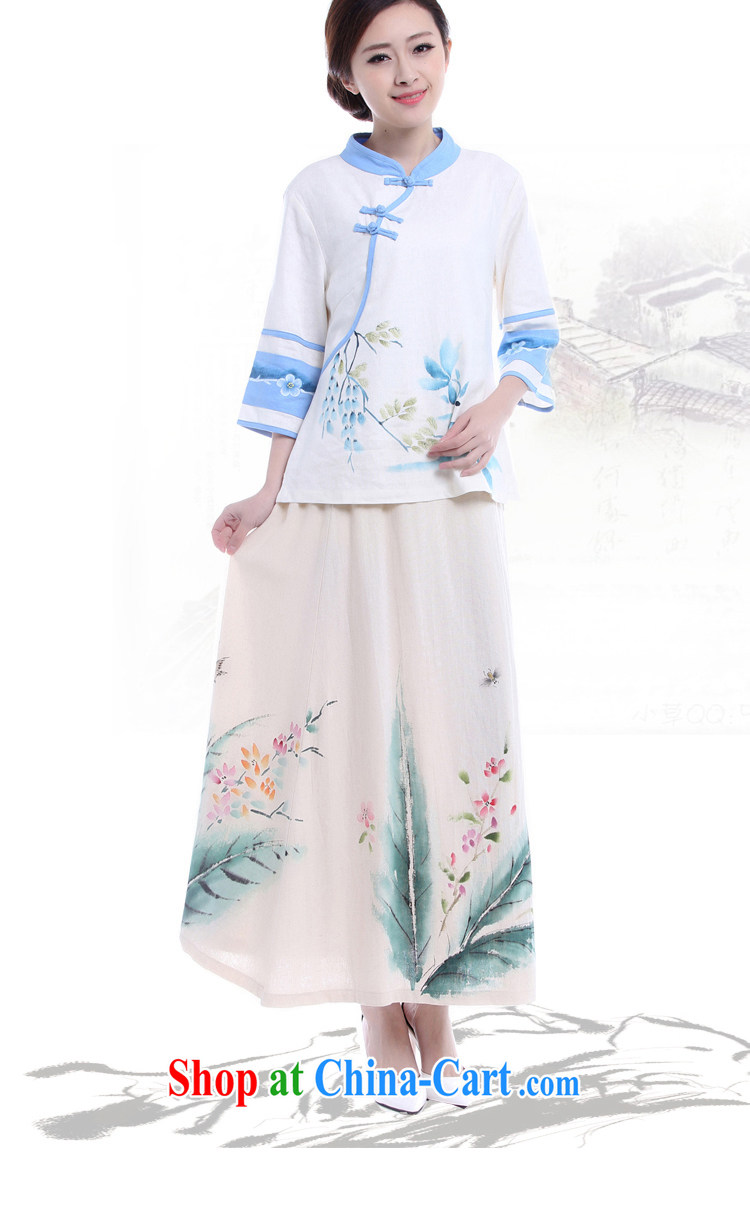 Fall 2014 Women's clothes painted pale blue lotus Chinese style retro the Chinese Tang 7 sub-sleeved shirt white XL XL pictures, price, brand platters! Elections are good character, the national distribution, so why buy now enjoy more preferential! Health