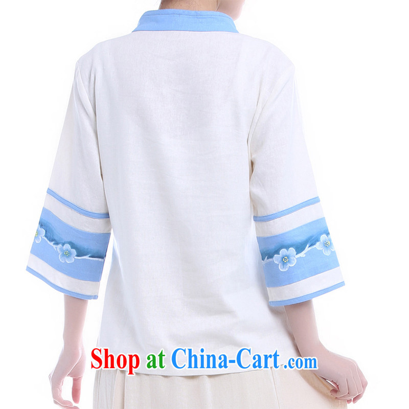 Fall 2014 Women's clothes painted pale blue lotus Chinese style retro the Chinese Tang 7 a sleeveless white XL XL, LO . MU Beauty, shopping on the Internet