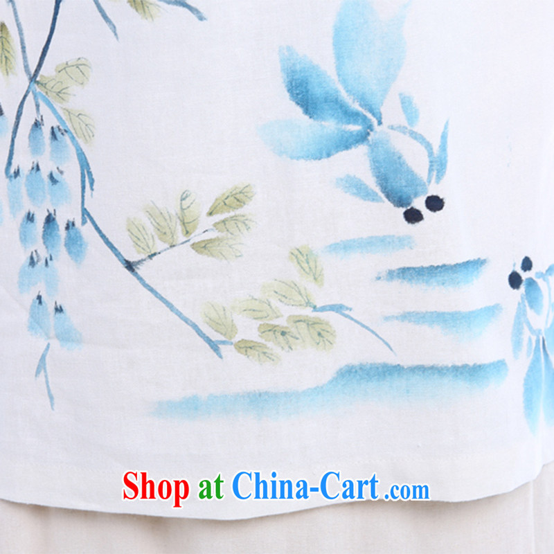 Fall 2014 Women's clothes painted pale blue lotus Chinese style retro the Chinese Tang 7 a sleeveless white XL XL, LO . MU Beauty, shopping on the Internet