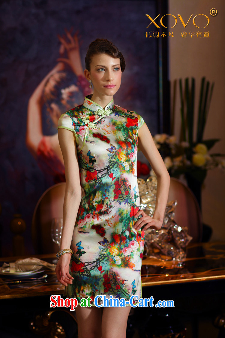 XOVO upscale female 2014 summer improved stylish Silk Cheongsam dress short-sleeved retro Silk Cheongsam dress Shing Garden dance butterfly XL pictures, price, brand platters! Elections are good character, the national distribution, so why buy now enjoy more preferential! Health
