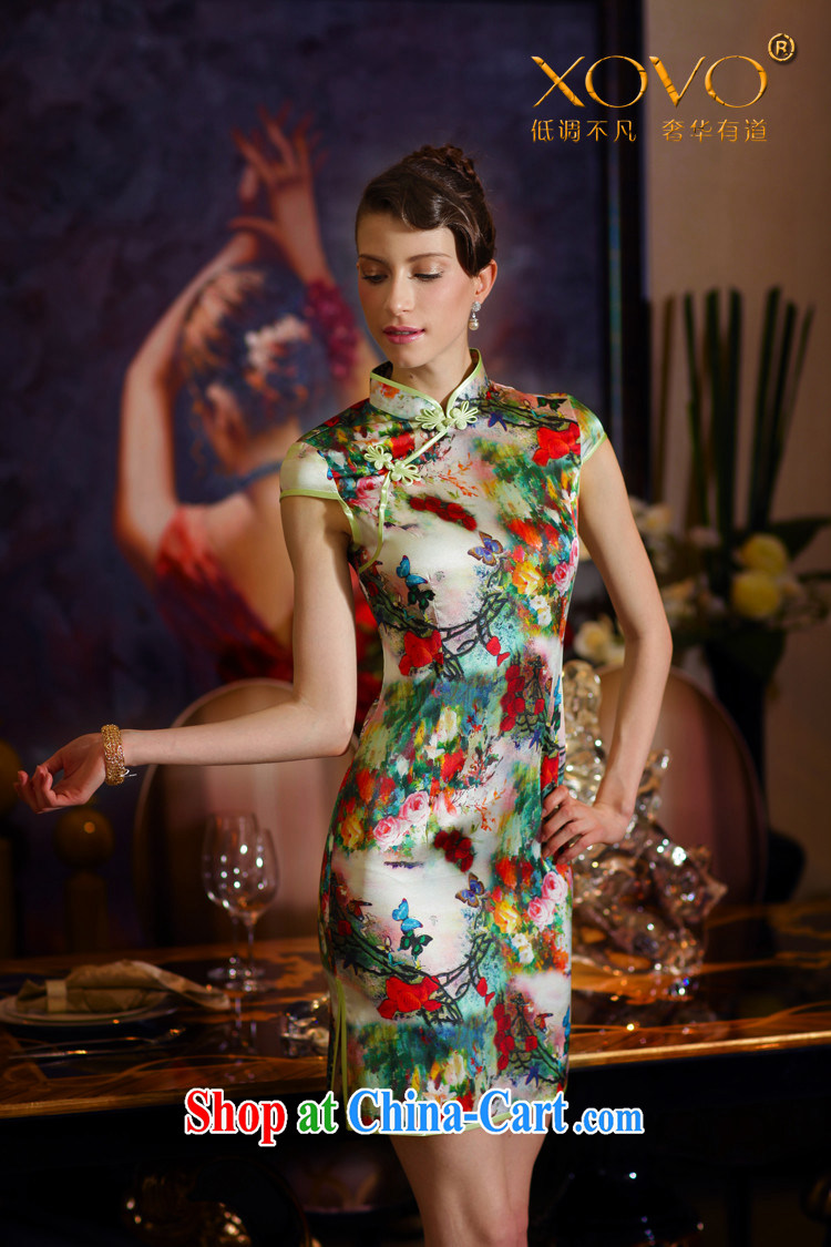 XOVO upscale female 2014 summer improved stylish Silk Cheongsam dress short-sleeved retro Silk Cheongsam dress Shing Garden dance butterfly XL pictures, price, brand platters! Elections are good character, the national distribution, so why buy now enjoy more preferential! Health