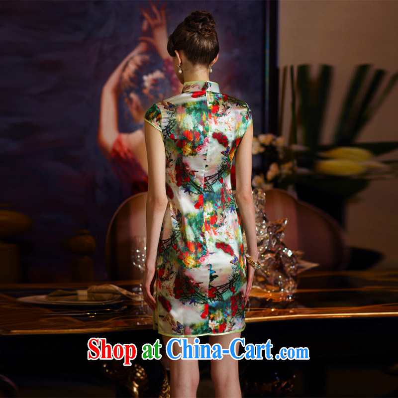 XOVO upscale female 2014 summer improved stylish Silk Cheongsam dress short-sleeved retro Silk Cheongsam dress Shing Garden dance butterfly XL, XOVO, online shopping