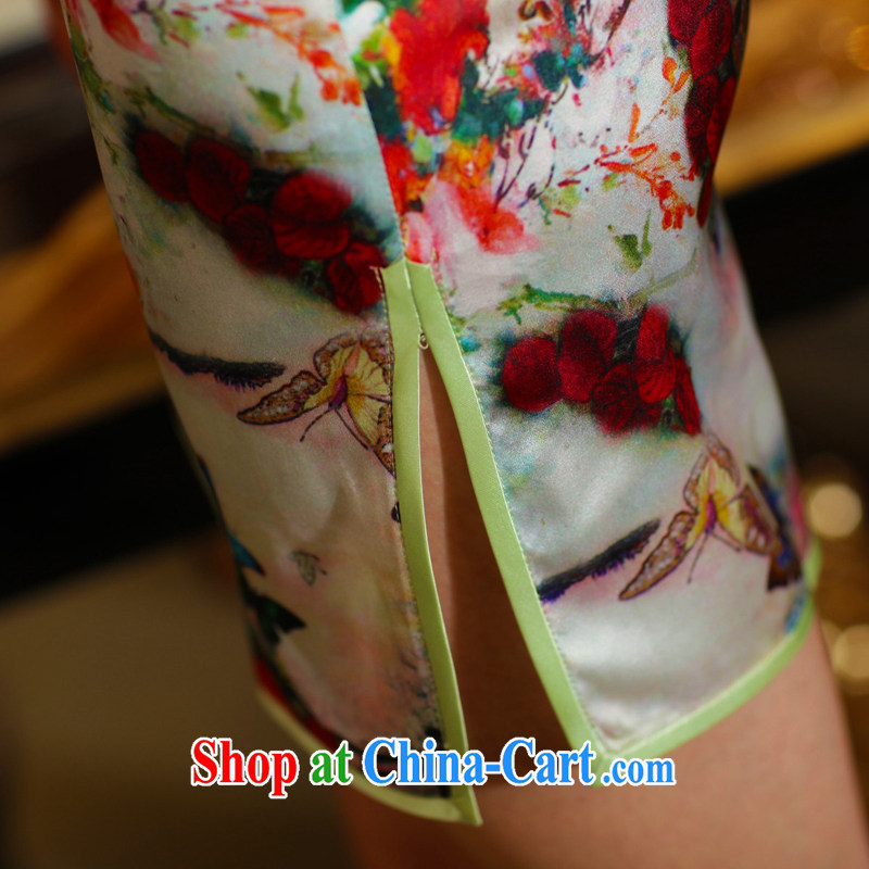 XOVO upscale female 2014 summer improved stylish Silk Cheongsam dress short-sleeved retro Silk Cheongsam dress Shing Garden dance butterfly XL, XOVO, online shopping