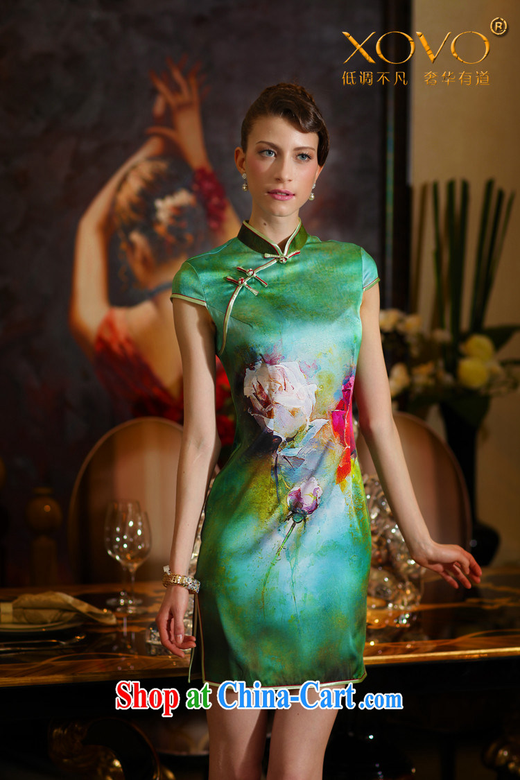 XOVO big boutique girls 2014 summer improved stylish Silk Cheongsam retro Silk Cheongsam dress green garden Peony XXL pictures, price, brand platters! Elections are good character, the national distribution, so why buy now enjoy more preferential! Health