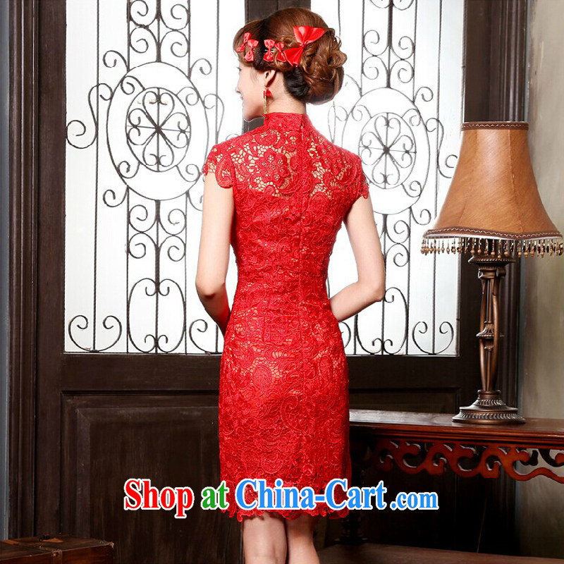7 color 7 tone 2015 new marriage short dress red lace retro improved wedding bridal toast clothing cheongsam dress QP 001 red long M (waist 2 feet 1, 7 color 7 tone, shopping on the Internet