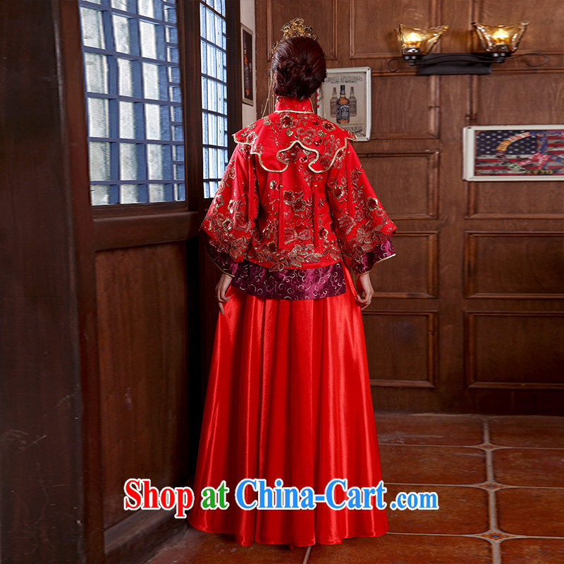 2015 spring and summer new bride wedding dresses red toast serving Chinese style wedding dresses long-sleeved Sau Wo service use phoenix retro married Yi red XL, clean to roam, and shopping on the Internet