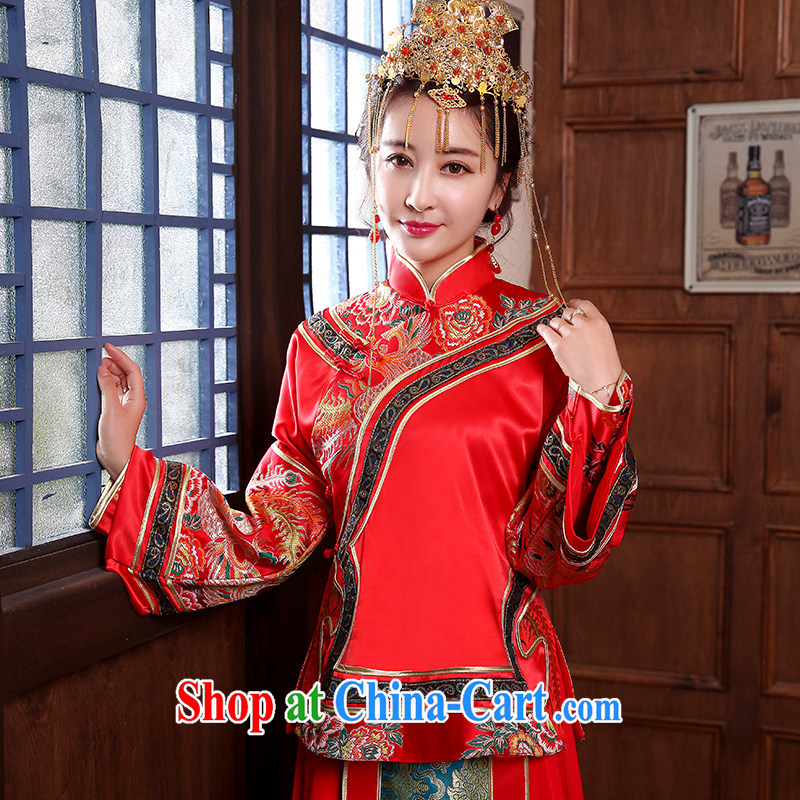 2015 spring and summer bridal wedding dresses red toast serving Chinese style wedding dresses long sleeved shirt, Sau Wo service use phoenix retro married Yi red XL, dirty man, shopping on the Internet