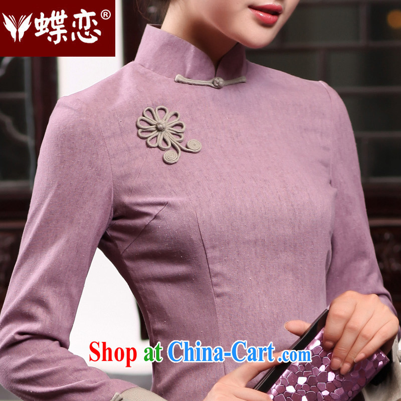 Butterfly Lovers 2015 spring new retro long cheongsam stylish improved cultivating style cheongsam dress everyday cotton the cheongsam dress 47,015 elegant purple XL
