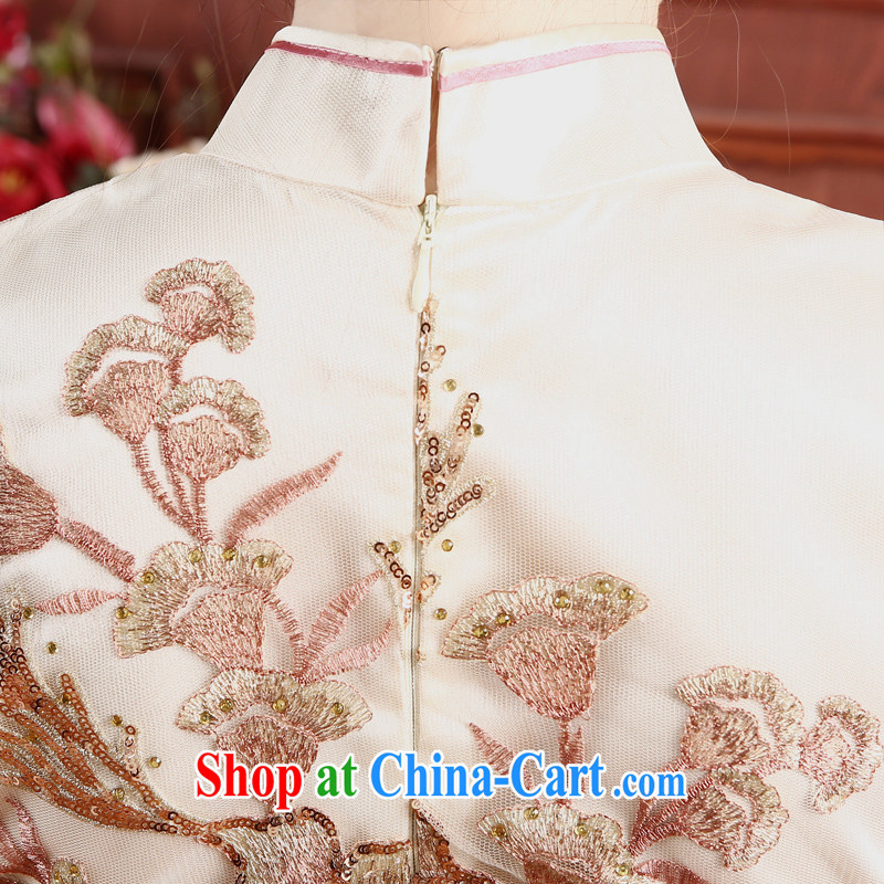 The CYD HO Kwun Tong Hong Kong' the Web yarn embroidery cheongsam 2015 summer banquet long upscale retro dresses dress apricot XXL, Sau looked Tang, and shopping on the Internet