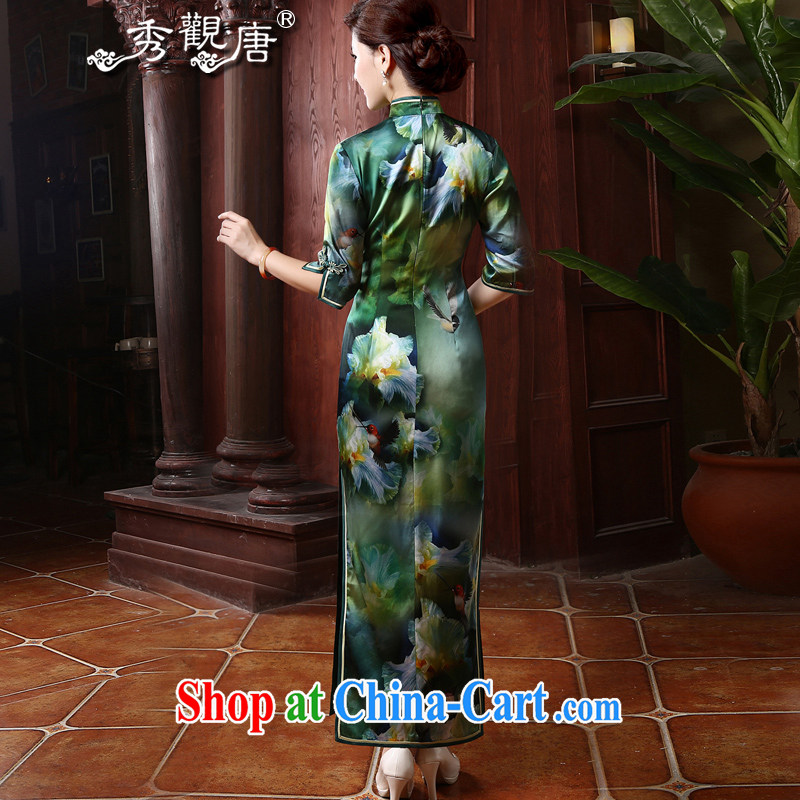 The CYD HO Kwun Tong' Purple Tsui retro long Silk Cheongsam autumn 2015 in Lausanne cuff Silk Cheongsam high load MOM 4707 QZ XXL suit, Sau looked Tang, shopping on the Internet