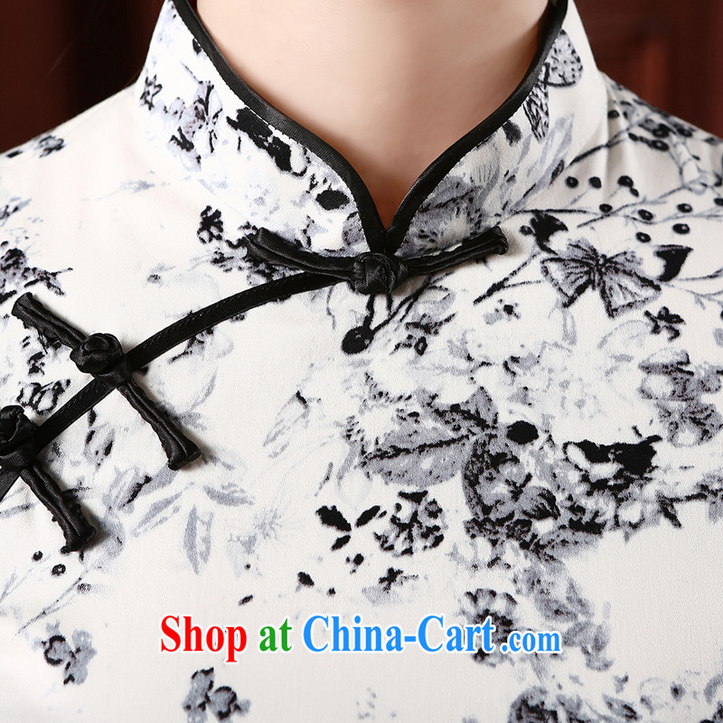 The CYD HO Kwun Tong' Selina CHOW, cheongsam dress 2015 new elegant antique beauty spring dresses dresses QZ 4742 black and white XXL, Sau looked Tang, shopping on the Internet