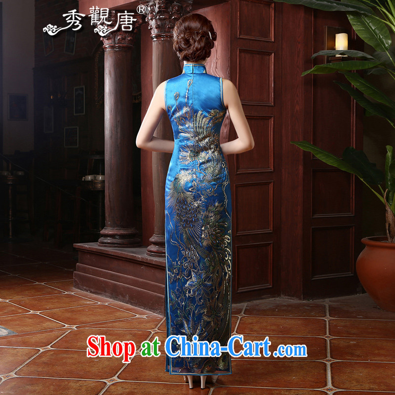 The CYD HO Kwun Tong' Fung Ying 2015 retro long open's cheongsam upscale banqueting Ms. cheongsam dress QD 4744 royal blue XXL, Su-koon Tang, shopping on the Internet