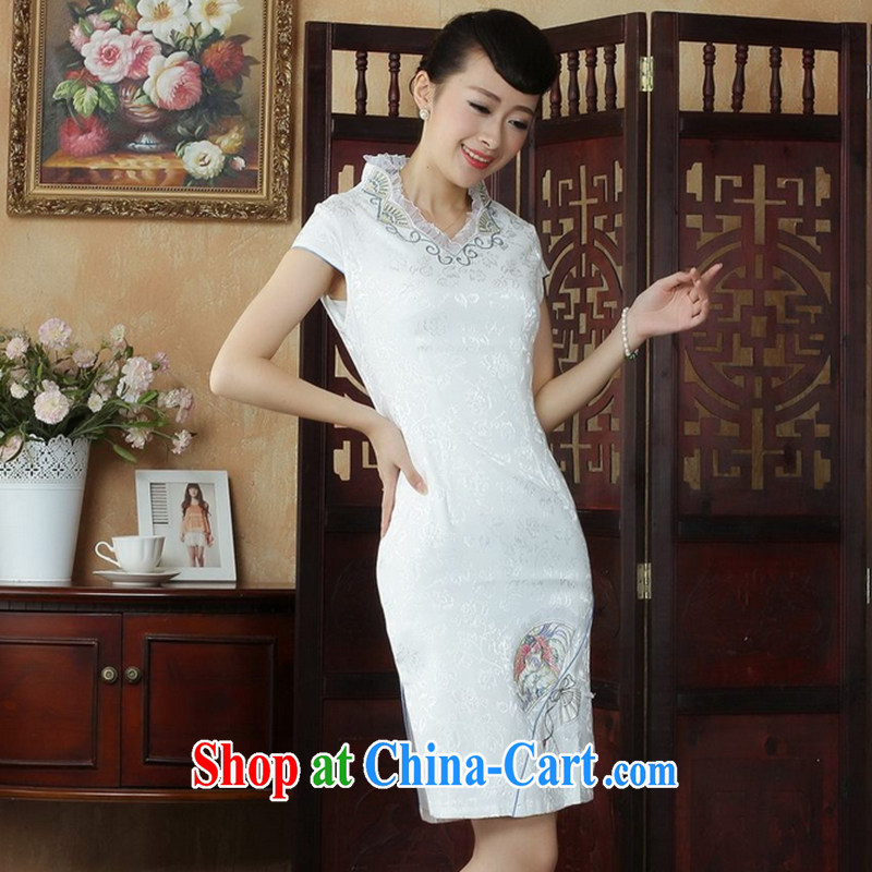 Spend figure, Chinese new women's clothes, summer dresses for modern Chinese improved jacquard cotton robes white XL, spend, and, shopping on the Internet