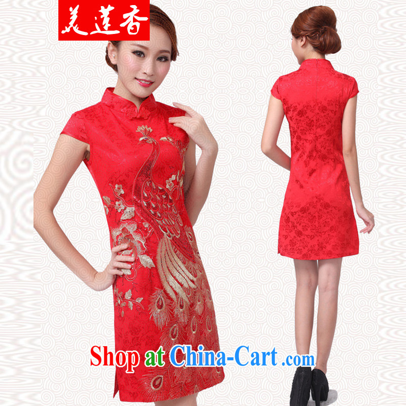 The US Dr. Chou 2014 new wedding dress bridal wedding retro red toast serving short qipao 037 #red Peacock XL, Dr. Chou (MEILIANXIANG), shopping on the Internet