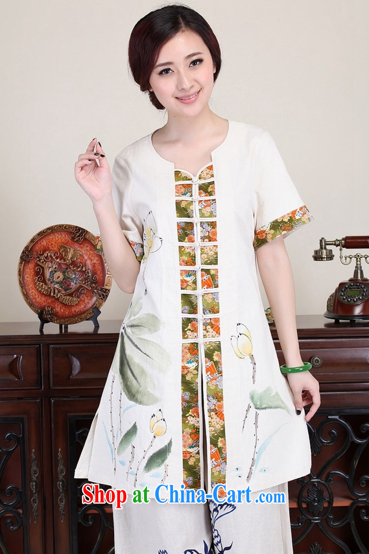 LO . MU Beauty fall 2014 cotton the female hand-painted Lotus short-sleeved China Tang with long T-shirt improved cheongsam white S code pictures, price, brand platters! Elections are good character, the national distribution, so why buy now enjoy more preferential! Health