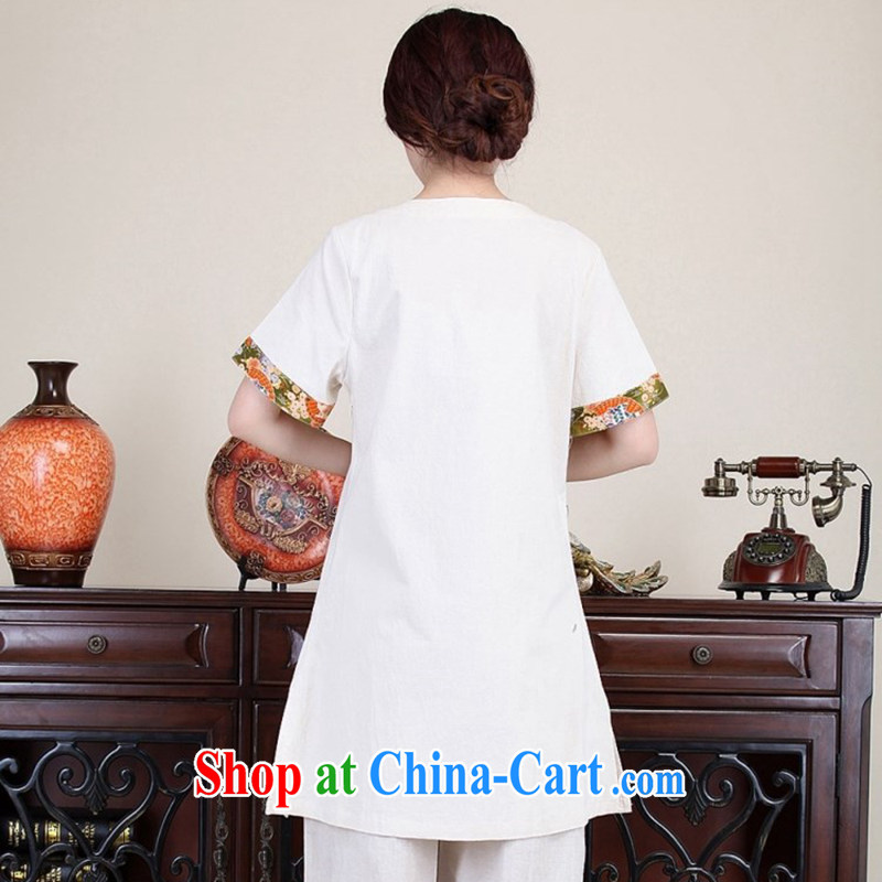 LO . MU Beauty fall 2014 cotton the female hand-painted Lotus short-sleeved China Tang with long T-shirt improved cheongsam white S, LO . MU Beauty, shopping on the Internet