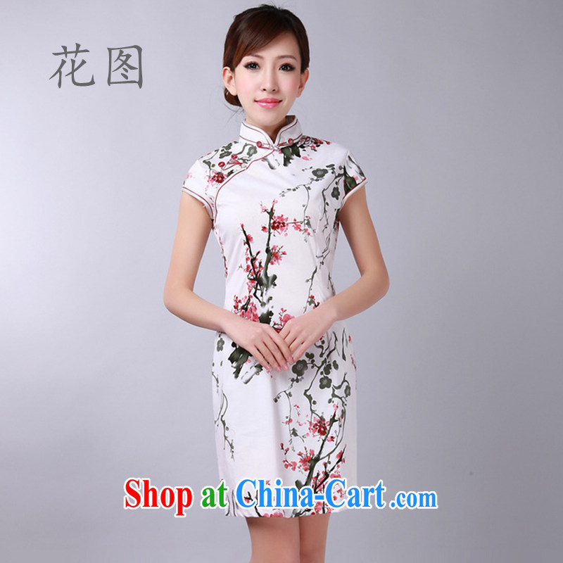 spend the summer new improved Ms. replacing the collar is tight hand-painted robes cotton short cheongsam white 2XL