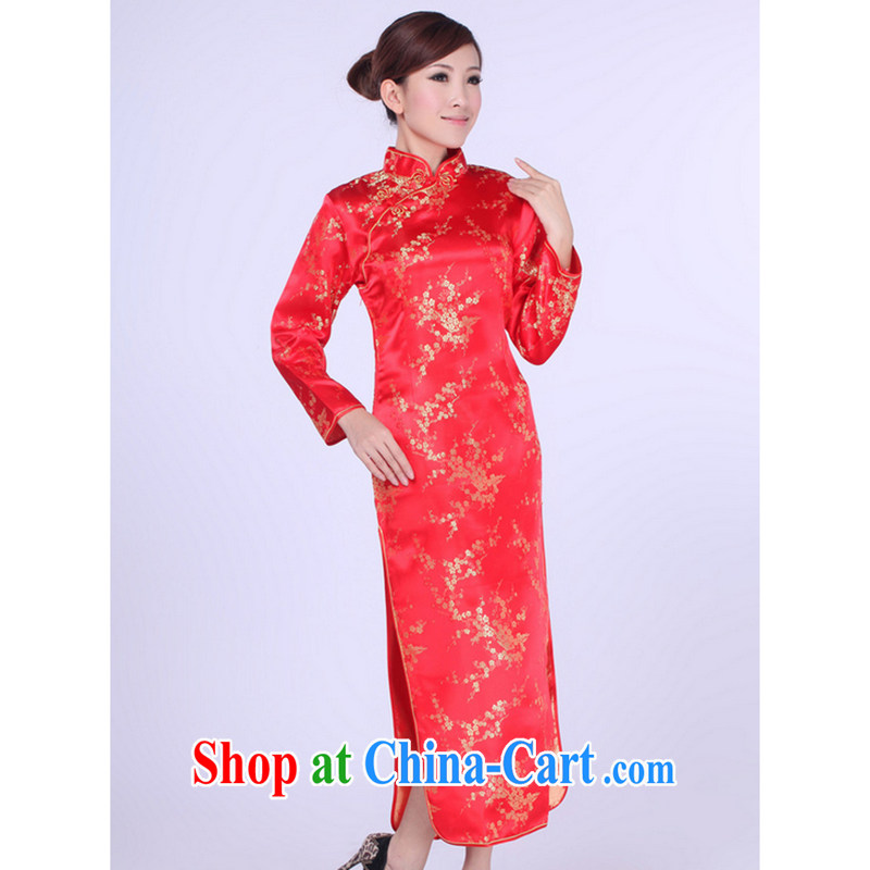 Spend figure, Tang on the collar is a hard-pressed damask cheongsam qipao etiquette marriages long-sleeved robes red 2 XL, spend figure, shopping on the Internet