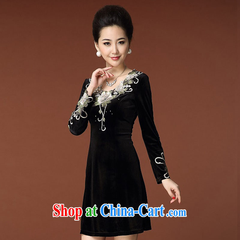 Autumn 2014 the new products, women Beauty aura long-sleeved gold velour new dresses qipao 8352 #black 4XL, micro-ching, and shopping on the Internet