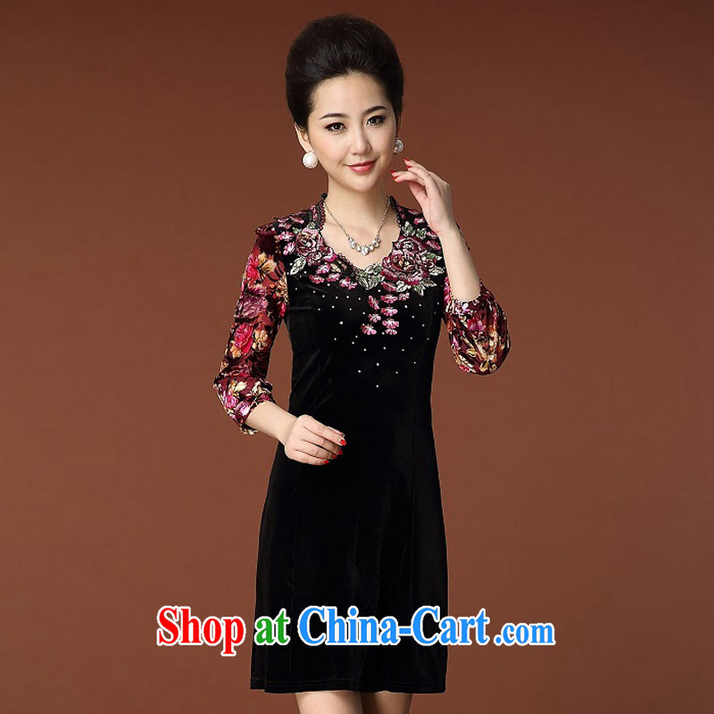 In 2014 older MOM autumn is new, the commute's embroidery embroidered long-sleeved gold velour dress qipao 8351 black 5 XL, micro-ching, and shopping on the Internet