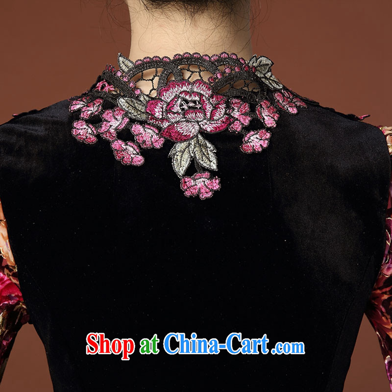 In 2014 older MOM autumn is new, the commute's embroidery embroidered long-sleeved gold velour dress qipao 8351 black 5 XL, micro-ching, and shopping on the Internet