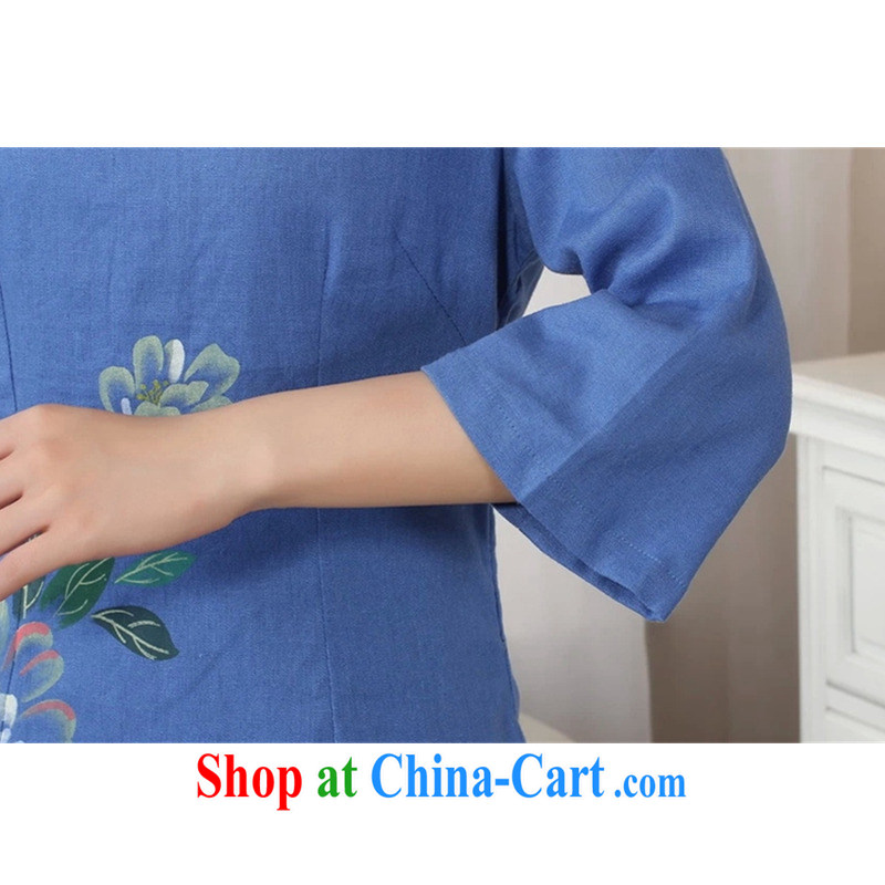 The Balaam poetry 2014 New National wind hand-painted dresses T-shirt breathable and comfortable cotton the Chinese Ethnic Wind blouses improved Tang blue M, Balaam poetry, shopping on the Internet