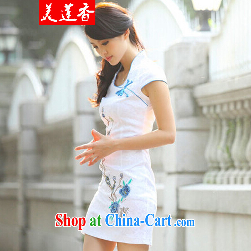 The Chou Lien-hsiang summer new cheongsam dress summer improved cheongsam Chinese elegant and modern-day outfit #097 blue XL, the United States and Dr. Chou (MEILIANXIANG), online shopping
