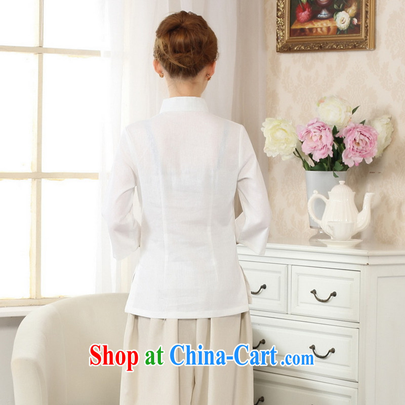 Spend the autumn and the new hand-painted dresses T-shirt, cotton for the linen Chinese Ethnic Wind female Tang with improved white XL, figure, and shopping on the Internet