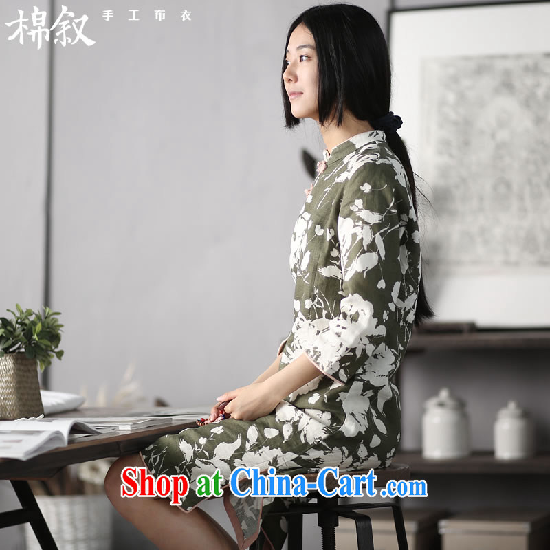 Syrian cotton in 4135 page the quiet of spring 2015, plain linen light Chinese stamp duty cuff in cheongsam dress green M, cotton, and shopping on the Internet