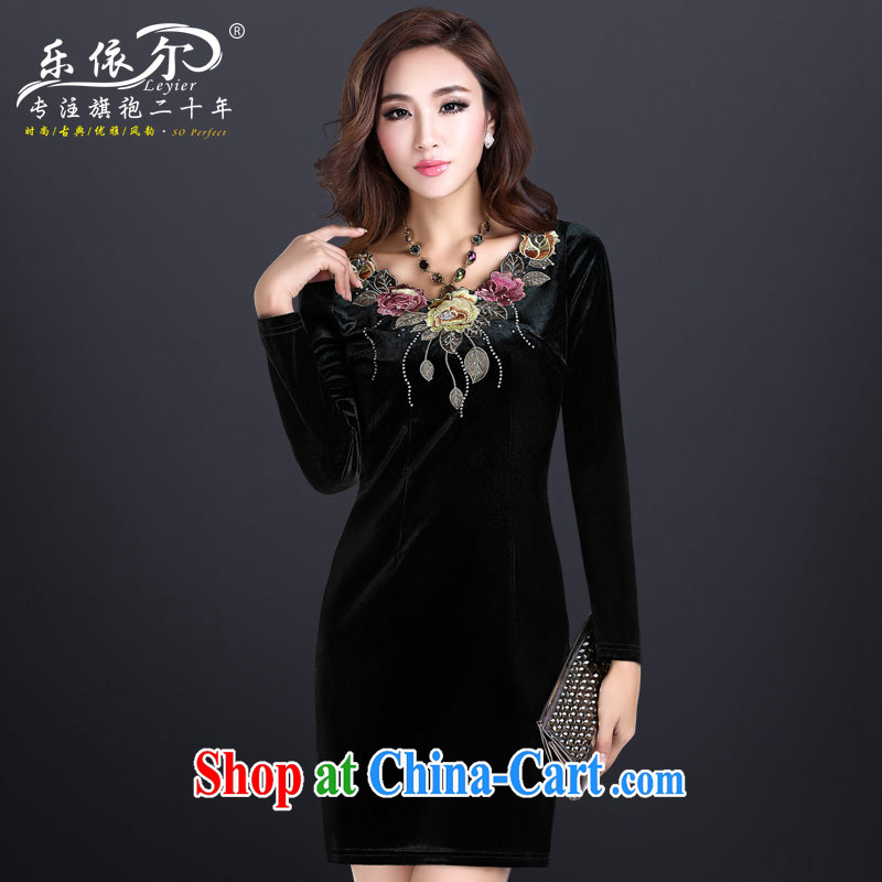 And, according to the autumn wool long-sleeved dresses retro embroidered cheongsam dress improved stylish beauty skirt green XXL, in accordance with (leyier), and shopping on the Internet