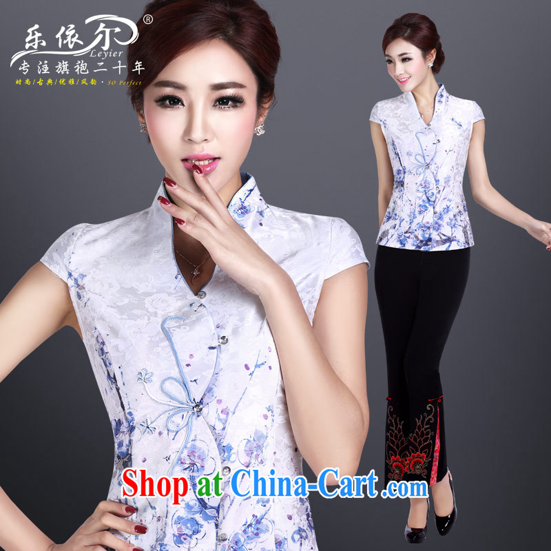 And, in accordance with summer Chinese qipao Ethnic Wind antique dresses T-shirt elegant personalized improved short-sleeved dresses summer white T-shirt + pants XXL, in accordance with (leyier), online shopping