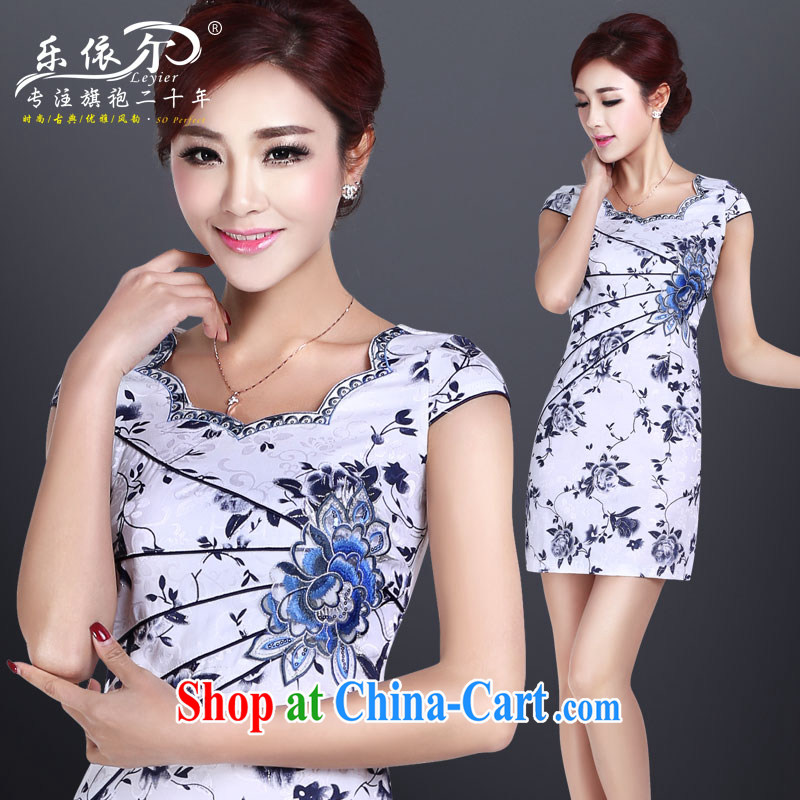 And, according to Mr Ronald ARCULLI decoration, short-sleeved dress improved cheongsam dress short, blue and white porcelain antique embroidered dresses white L, in accordance with (leyier) outfit,/Tang, and shopping on the Internet