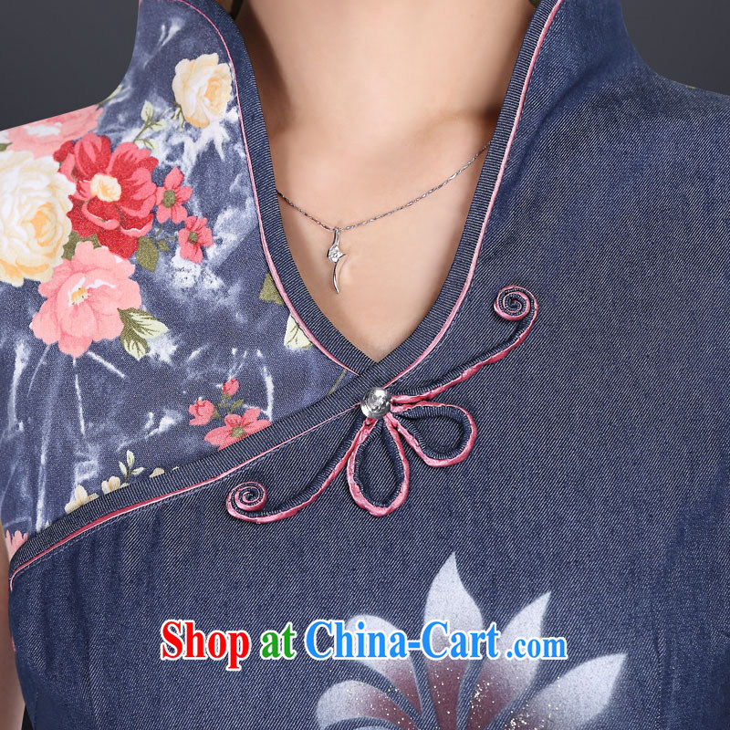 And, according to summer elegant improved cheongsam short stylish women cheongsam dress dress Chinese antique dresses dark blue M, in accordance with (leyier) outfit,/Tang, and shopping on the Internet