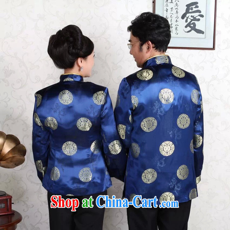 Spring, middle-aged and older men and women's clothes, for high quality damask Mom and Dad couples Tang is a life happy new year service female Tang fitted with cotton, blue female 3 XL, Balaam poetry, shopping on the Internet