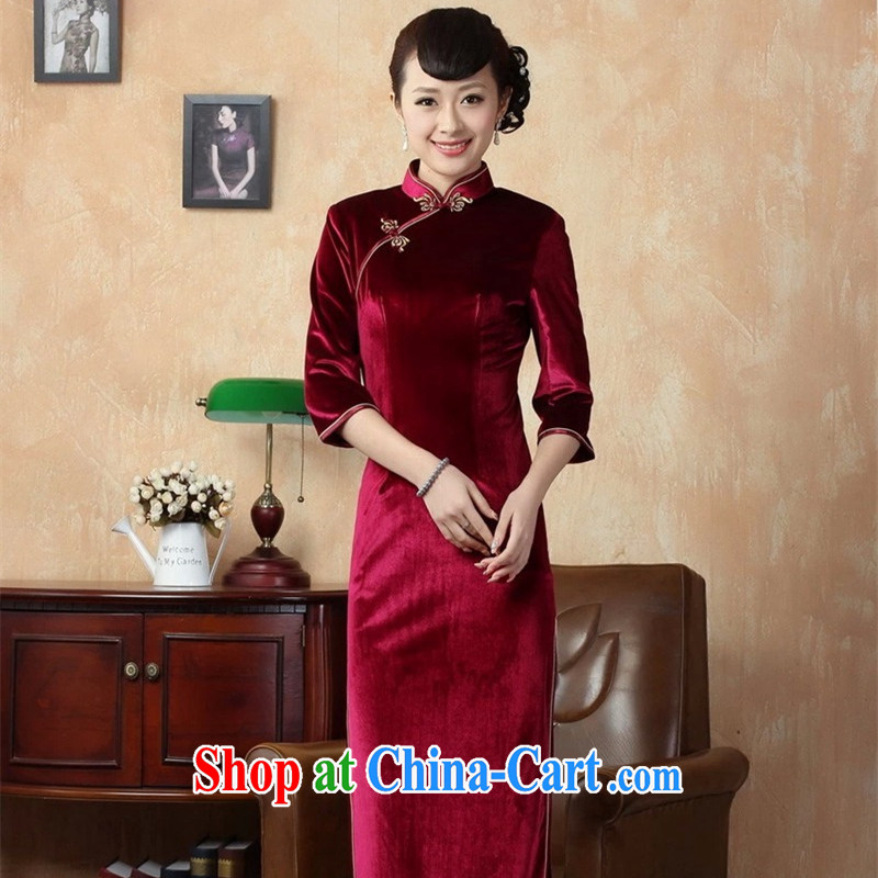 The Balaam poetry elegant ladies handcrafted bright-stretch the wool and elegant 7 cuff long cheongsam red 3XL