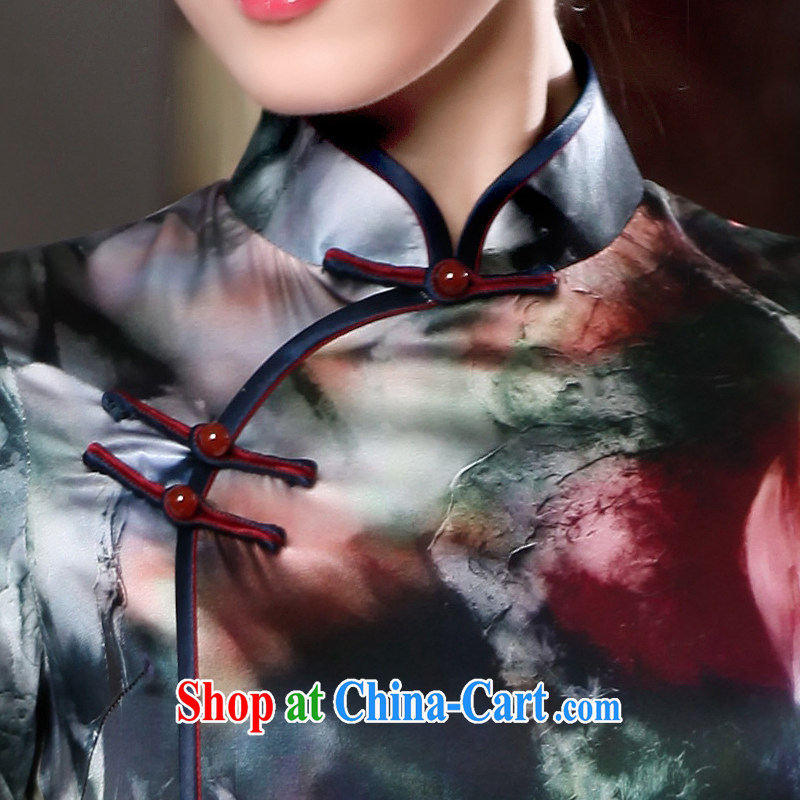 Bird lovers of Chiu-hsiang background 2015 spring new cheongsam dress improved stylish horn cuff silk retro dresses QD 532 figure XXXL, birds love, and shopping on the Internet