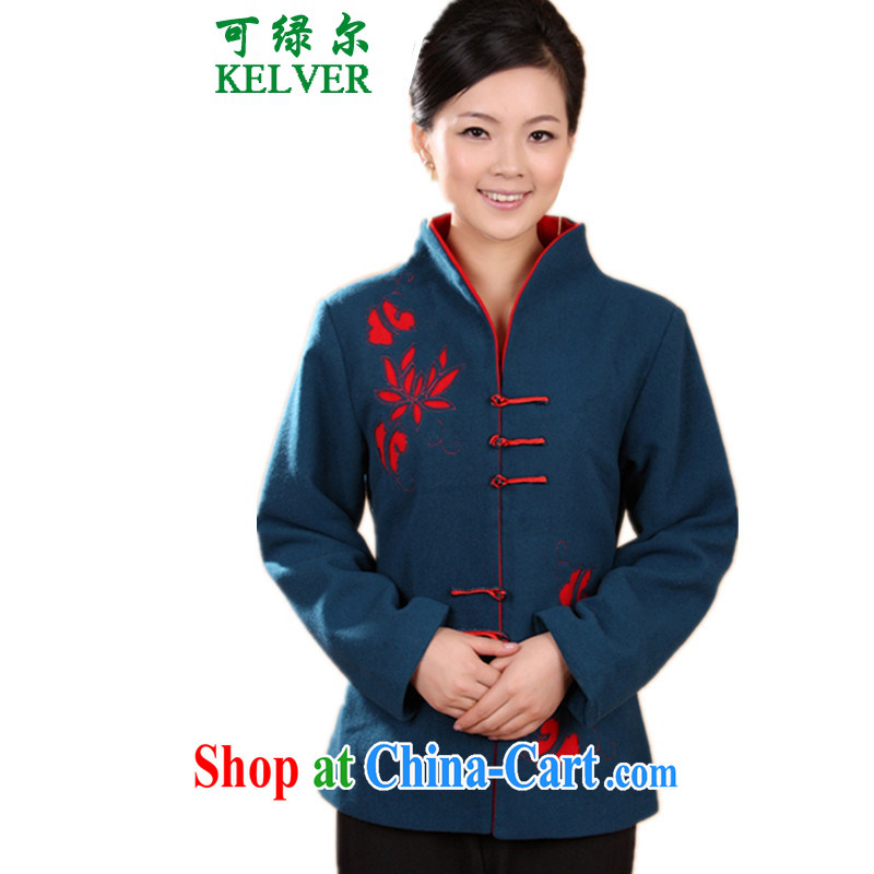 To Green, autumn and winter fashion new and old mother with a collar embroidered Tang jackets - 4 royal blue 3 XL