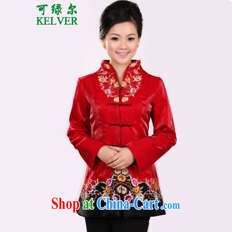 To Green, spring fashion, the older MOM with a collar embroidered stitching color Tang jackets - 2 red XL