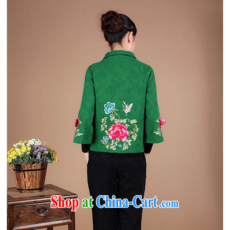 Forest narcissus fall 2014 new cotton jacquard Tang with embroidered Peony mother Load T-shirt FGR - A 1301 green XXXL, forest narcissus (SenLinShuiXian), online shopping