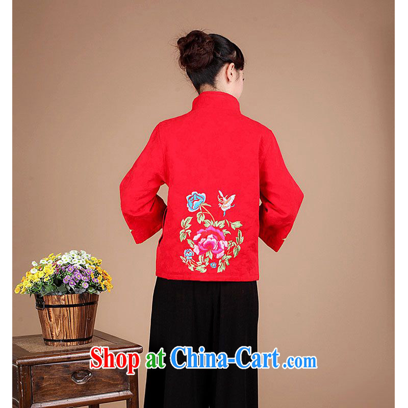 Tze-The 2014 autumn the new cotton jacquard antique Chinese plant flower embroidery Peony mother Load T-shirt FGR - A 1301 red XXXL, JA, qipao/Tang, and shopping on the Internet