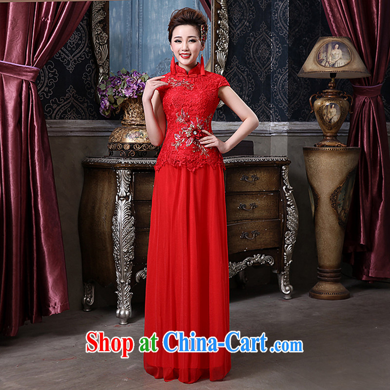 Rain Coat yet stylish wedding bridal 2015 new toast clothing wedding dresses long lace snow woven red and elegant qipao QP 558 red tailored, rain is still clothing, shopping on the Internet