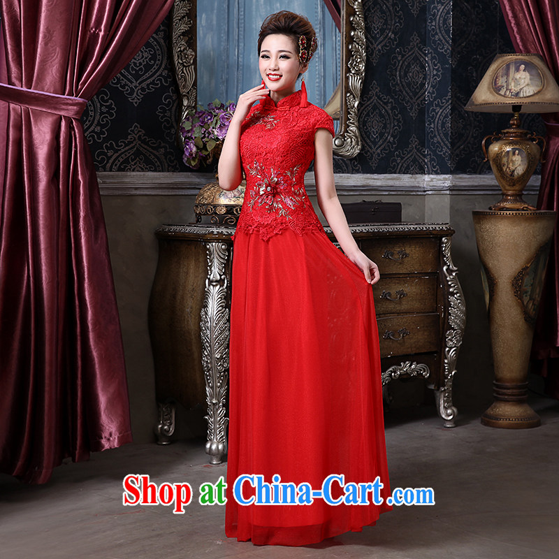 Rain Coat yet stylish wedding bridal 2015 new toast clothing wedding dresses long lace snow woven red and elegant qipao QP 558 red tailored, rain is still clothing, shopping on the Internet