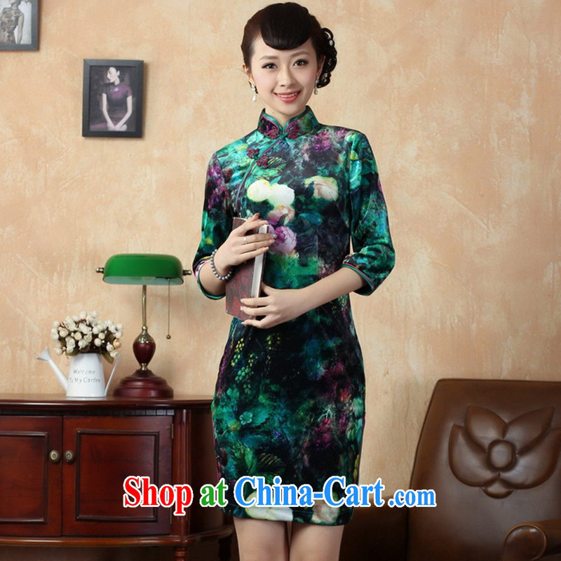 Spend the autumn and the cheongsam Tang Women's clothes, collar stretch the wool painting stylish classic in short sleeves cheongsam picture color 2 XL, spend figure, shopping on the Internet