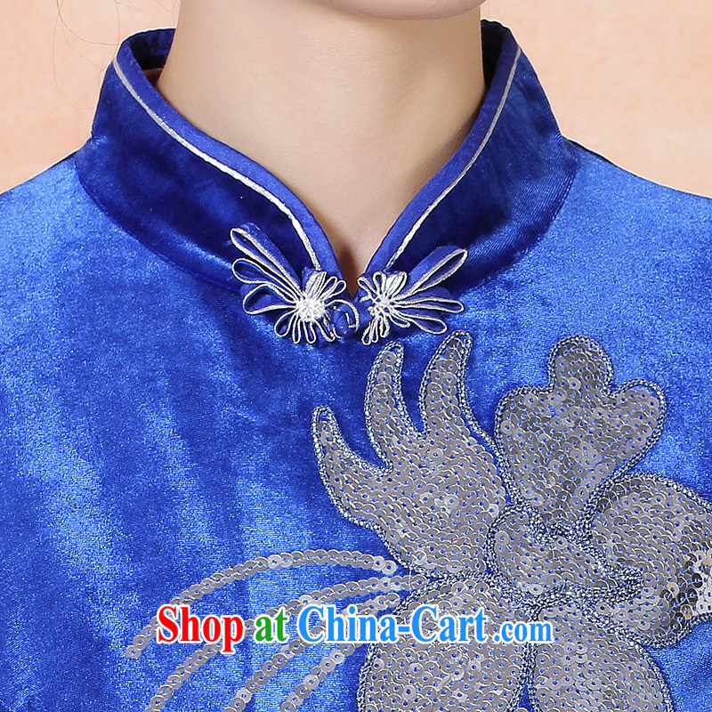 East noble counters is, Autumn 2014 the new butterfly embroidery elegant improved daily long cheongsam dress embroidery short-sleeved one-piece package mail silk elegant stylish banquet 334,215 Lake blue XXXL, Oriental and nobles, and shopping on the Inte