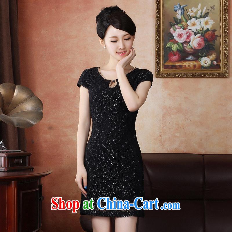 Counters are loaded autumn new cheongsam dress stylish short, short-sleeved lace stitching skirt embroidery floral skirt girls pack and sense of beauty skirt package mail 564,418 black XXL, Oriental and nobles, and shopping on the Internet