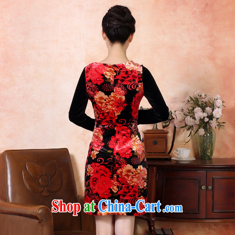 East noble counters are for 2014 fall and winter new velvet cheongsam dress embroidery elegance cultivating female dresses package mail, multi-color stitching lace skirt 434,420 red M, Oriental and nobles, and shopping on the Internet