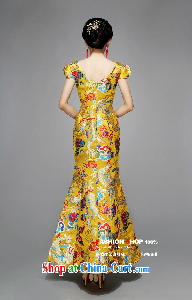 wedding dresses Jimmy married arts 2015 new bag shoulder Chinese qipao improved long QP 7570 bridal dresses gold L pictures, price, brand platters! Elections are good character, the national distribution, so why buy now enjoy more preferential! Health